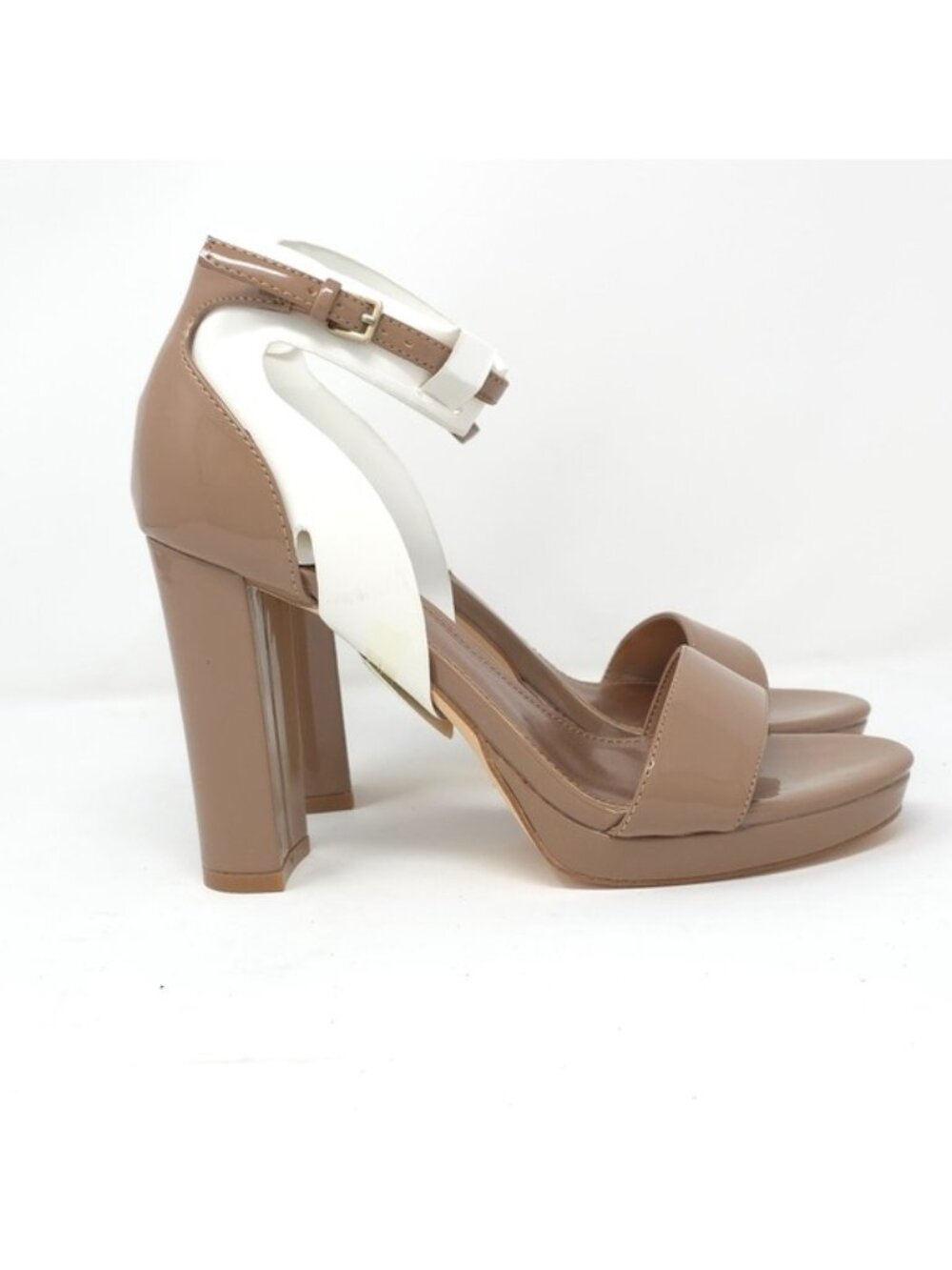 Nine West Elope Metallic Embossed Platform Heels Beige 6 Medium - Picture 4 of 9